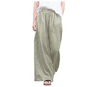 AMhomely Women's Summer Linen Straight Leg Trousers Plus Size Loose Fit Trousers with Pocket Plus Size Casual Elastic Waisted Wide Leg Pants Boho Loungewear Khaki L