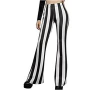 AMhomely Women's Summer Long Flared Trousers - Work Office Bell Bottom Pants - Casual Fashion Striped Printed High Waist Flare - UK Sale Clearance