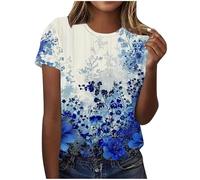 AMhomely Womens Summer Tops Short Sleeve Crew Neck Shirts Casual Tunic Tshirts Floral Print Graphic Sequin Pattern Loose Basic Tees Lightweight Night Out