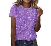 AMhomely Womens Summer Tops Short Sleeve Crew Neck Shirts Casual Tunic Tshirts Floral Print Graphic Sequin Pattern Loose Basic Tees Lightweight Night Out