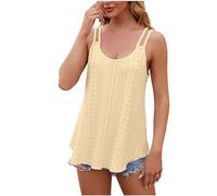 AMhomely Womens Summer Vest Tops Elegant Tank Tops Women Eyelet Blouse Sleeveless Double Straps Tunic Swing Tops Curved Hem Casual Camisole Tops Blouse Scoop Neck Camis Tank Tops Beach Wear Yellow XL