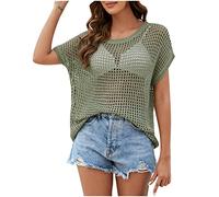 AMhomely Women's Swims Cover-Up Tops Beachwear Crochet Knitted Beach Tops Smock Blouse Sarongs Sexy Hollow Out Beach Dresses Swimwear Bikini Swimsuit Bathing Suit Cover-Up for Ladies Holiday