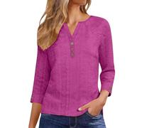 AMhomely Womens Tops Going Out-Eyelet Blouse Plus Size,Summer 3/4 Sleeve Tunic Tops,Cutout,Button Neck,V Neck Button Up Activewear Pullover Shirts,Office Work Holiday Vacation A Hot Pink 5XL