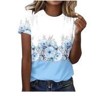 AMhomely Women's Tops Plus Size Ladies T Shirts Short Sleeve Tunic Tops Funny Paw Graphic Print Tee Shirts Crewneck Basic Pullover Dog Paw Heart Theme T Office Work Light Blue M