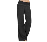 AMhomely Women's Trousers For Work Jeans Wide Legs Denim Pants Elastic High Waist Straight Long Length Casual Stretchy Sweatpants Palazzo Lounge Black 3XL