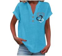 AMhomely Womens Tshirts Cotton Linen V Neck Cap Sleeve Shirt Summer Fashion Casual Cotton Linen Blouses Trendy Tops
