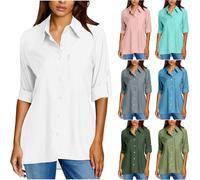 AMhomely Women's UPF 50 Long Sleeve UV Sun Protection Safari Shirts Quick Dry Convertible Long Sleeve Shirts for Hiking Camping Fishing Sailing Outdoor Travel Tops Blouse Pink