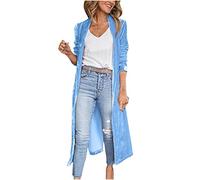 AMhomely Womens Velour Cardigan Long Ladies Cardigan In Colour Velvet Long Sleeve Open Front Jacket Elegant Party Casual Lapel Collar Jacket Drape Outdoor Trench Maxi Coat Clearance Blue XL