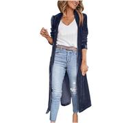 AMhomely Womens Velour Cardigan Long Ladies Cardigan In Colour Velvet Long Sleeve Open Front Jacket Elegant Party Casual Lapel Collar Jacket Drape Outdoor Trench Maxi Coat Clearance Navy XL