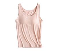 AMhomely Women's Vest Top with Built in Bra Ladies Cami Top Pyjamas V Neck Casual Basic Tops Loungewear Solid Loose Tanks Tops Tshirts Crewneck Modal Tunic Tops Shirts Yoga Gym Vests Beige XXL