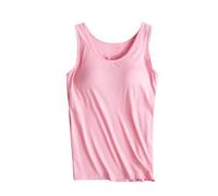 AMhomely Women's Vest Top with Built in Bra Ladies Cami Top Pyjamas V Neck Casual Basic Tops Loungewear Solid Loose Tanks Tops Tshirts Crewneck Modal Tunic Tops Shirts Yoga Gym Vests Pink XL