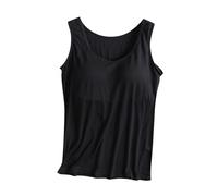 AMhomely Women's Vest Top with Built in Bra Ladies Cami Top Pyjamas V Neck Casual Basic Tops Loungewear Solid Loose Tanks Tops Tshirts Crewneck Modal Tunic Tops Shirts Yoga Gym Vests Black XL