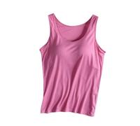 AMhomely Women's Vest Top with Built in Bra Ladies Cami Top Pyjamas V Neck Casual Basic Tops Loungewear Solid Loose Tanks Tops Tshirts Crewneck Modal Tunic Shirts Yoga Gym Vests Hot Pink 3XL