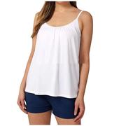 AMhomely Women's Vests Loose Fitting Tank Top with Built in Bra UK Plus Size Sleeveless Camisole Tops Casual Ruched Camis Tshirts Modal Boho Beach Tops Loungewear Solid Vests White M