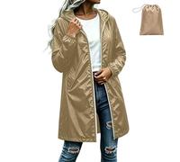 AMhomely Women's Waterproof Jacket - Outdoor Quick Dry Raincoat,Full Zip Hooded Trench Coat with Pocket,Lightweight Packable Hoodie,Full Zip Functional Rain Jacket,Hiking Walking Running A Khaki M