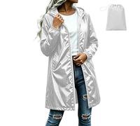 AMhomely Womens Waterproof Packable Jacket - Lightweight Raincoat with Foldaway Hood,Reusable Hooded Outdoor Jacket,Quick Dry Trench Coats with Pocket,Zipper Trench Coat Hiking Running A White M