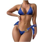 AMhomely Womens White Sexy Bikini Ladies 2 Piece Swimwear Triangle Bathing Suits for Beach Sexy Two-Piece Bikini Chain Bikini Summer Sexy Bra Briefs Swim Set Holiday Vacation Blue XL
