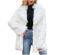 AMhomely Womens Winter Coats Casual Lapel Long Sleeve Fleece Faux Fur Jacket Balzer Style Oversized Windbreak Jacket Long Sleeve Big Turn Collar Trench Coats Plus Size Winter Furry Jacket White XL