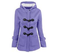 AMhomely Women's Winter Jacket Plus Size Fleece Lined Coats Horn Button Coat Long Sleeve Warm Outerwear Casual Trench Coats Lightweight Padded Jacket with Pockets Hooded Windproof Overcoat Purple XXL
