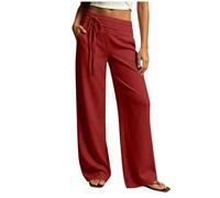 AMhomely Womens Work Trousers with Pockets - Smart Casual Pants Tie Women,Office Work Business Formal Dress Pants,Elegant Full Length Half Elastic Waist Tailored Trousers A Red M