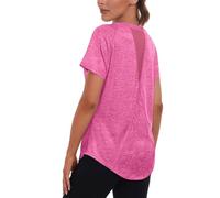 AMhomely Womens Workout Tops Gym Shirts Short Sleeve Lightweight Moisture Wicking Quick Dry Back Mesh Loose Fit Sports Tops for Ladies Hot Pink