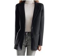 AMhomely Woolen Blazer For Women Elegant Business Formal Jacket Doubel Button Down Coats Notch Lapel Trencoats Short Casual Office Jacket Workwear Solid Winter Warm Suit Trench Coats Black 3XL