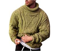 AMhomely Work Jumpers for Men Knitted Sweater UK Men's Winter High Neck Warm Outdoor Long Sleeve Knitted Sweater Top Golf Tops Sweatshirts Green