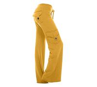 AMhomely Work Trouser Elastic Waist CAGO Pants with Pocket Casual Long Trousers Activewear Joggers Solid Loose Tracksuit Bottoms Wide Straight Leg Pants Bootcut Yoga Workout Pants Yellow Large