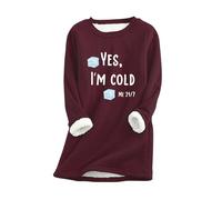 AMhomely Yes I'm Cold Sweatshirts for Women Plush Jumper Winter Warm Plus Size Long Sleeve Pullover Sweater Thick Sherpa Lined Fleece Crewneck Shirts Blouse Loungewear Tunic Tops,M