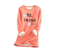 AMhomely Yes I'm Cold Sweatshirts for Women Plush Jumper Winter Warm Plus Size Long Sleeve Pullover Sweater Thick Sherpa Lined Fleece Crewneck Shirts Blouse Loungewear Tunic Tops,L