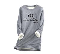 AMhomely Yes I'm Cold Sweatshirts for Women Plush Jumper Winter Warm Plus Size Long Sleeve Pullover Sweater Thick Sherpa Lined Fleece Crewneck Shirts Blouse Loungewear Tunic Tops,S