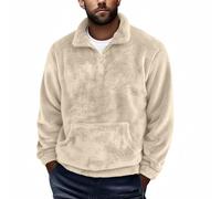 AMhomley Fluffy Quarter Zip Mens-Mens Quarter Zip Fleece Tops,Plus Size,Teddy Fleece Sweatshirt with Kangaroo Pocket,Fuzzy Lightweight Warm Sweater,Winter Casual Thermal Basic Layers A Khaki M