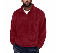 AMhomley Half Zip Fluffy Fleece Men's-Fuzzy Plush Sweatshirt with Kangaroo Pocket,Long Sleeve Teddy Fleece Jumpers,1/4 Zip Pullover Tops,Autumn Winter Thermal Outwear,Loungewear A Red M