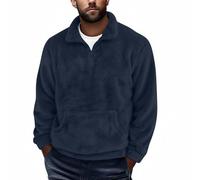 AMhomley Half Zip Fluffy Fleece Men's-Fuzzy Plush Sweatshirt with Kangaroo Pocket,Long Sleeve Teddy Fleece Jumpers,1/4 Zip Pullover Tops,Autumn Winter Thermal Outwear,Loungewear A Navy L