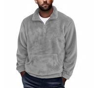 AMhomley Half Zip Fluffy Fleece Men's-Fuzzy Plush Sweatshirt with Kangaroo Pocket,Long Sleeve Teddy Fleece Jumpers,1/4 Zip Pullover Tops,Autumn Winter Thermal Outwear,Loungewear A Grey M