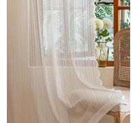 AmHoo 2 Panels Boho Crochet Vintage Lace Semi Sheer Curtain Farmhouse Voile Curtains for Living Room Bedroom Window Treatment Bright White 55 x 96 Inch
