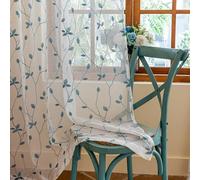 AmHoo 2 Panels Embroidered Leaf Pattern Semi Sheer Curtains Foliage Floral Voile Window Draperies Treatment for Bedroom Living Room Rod Pocket White Teal 53 x 63 Inch
