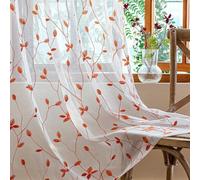 AmHoo 2 Panels Embroidered Leaf Pattern Semi Sheer Curtains Foliage Floral Voile Window Draperies Treatment for Bedroom Living Room Rod Pocket White Burnt Orange 53 x 95 Inch