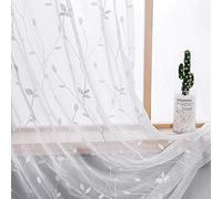 AmHoo 2 Panels Embroidered Leaf Pattern Semi Sheer Curtains Foliage Floral Voile Window Draperies Treatment for Bedroom Living Room Rod Pocket White 53 x 95 Inch