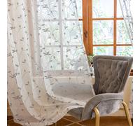 AmHoo 2 Panels Embroidered Leaf Pattern Semi Sheer Curtains Foliage Floral Voile Window Draperies Treatment for Bedroom Living Room Rod Pocket White Light Gray 53 x 63 Inch