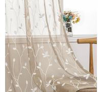 AmHoo 2 Panels Embroidered Leaf Pattern Semi Sheer Curtains Foliage Floral Voile Window Draperies Treatment for Bedroom Living Room Rod Pocket Taupe 53 x 84 Inch