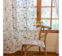 AmHoo 2 Panels Embroidered Leaf Pattern Semi Sheer Curtains Foliage Floral Voile Window Draperies Treatment for Bedroom Living Room Rod Pocket White Brown 53 x 84 Inch