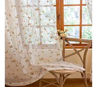 AmHoo 2 Panels Embroidered Leaf Pattern Semi Sheer Curtains Foliage Floral Voile Window Draperies Treatment for Bedroom Living Room Rod Pocket White Taupe 53 x 63 Inch