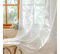 AmHoo 2 Panels Leaf Flora Embroidered Farmhouse Semi Sheer Curtain Voile Curtains for Living Room Bedroom Window Treatment White 53 x 84 Inch