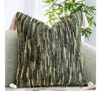 AmHoo Boho Throw Pillow Cover Decorative Bohemian Woven Tufted Striped Farmhouse with Tassels Textured Cushion Case Pillowcase Neutral for Sofa Couch Bed 18 x 18-Inch Sage Green