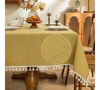 AmHoo Linen Blend Tablecloth Table Cloth 280 GSM Stitching Tassel Rectangle Decorative Natural Table Cover for Kitchen Dinning Wedding Buffet 55×55 inch Primrose Yellow