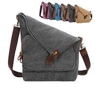 AmHoo Men's Canvas Crossbody Bag For Genuine Leather Messenger Purse Handbags Shoulder Bag Hobo Totes Medium Black