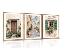 AMHUIB Vintage Cityscape Framed Canvas Wall Art Europe Street Art Prints Framed Artwork For Walls Natural Cityscape Wall Art Modern Country Landscape Artwork Dcor for Living Room Dining Room12"x16"x3