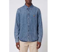 AMI PARIS Button-Down Collar Cotton Denim Shirt with Embroidered Logo - Size: XL - male