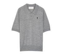 Ami Paris Logo-embroidered Wool Polo Shirt - Grey - S
